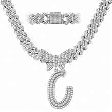 Cuban Link Chain For Women Cursive Silver Initial 14MM Diamond Prong Cuban Chain Hip Hop Iced Out Chain Necklace Butterfly Initial Letter Name Necklaces For Women - Dây chuyền chữ bướm - Xem 13