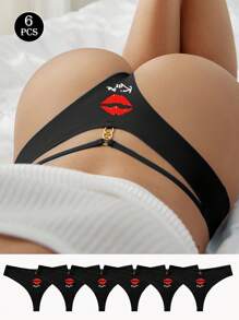 6 Packungen Damen nahtlose sexy Lippen-Muster Slips