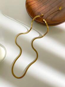 1pc New Fashion Simple Stainless Steel 18K Gold Plated Waterproof Versatile Necklace For Women - Yellow Gold - View 6