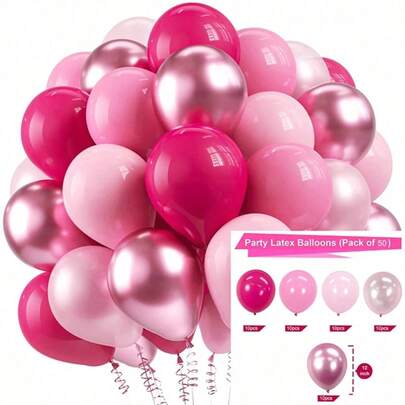 50pcs Metallic Pink Latex Balloons With Sparkling Effect - Bright Decoration For Weddings, Birthdays, Anniversaries, Etc. - Premium Quality, For Indoor/Outdoor Use,Christmas