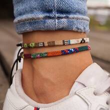 2pcs Unisex Anklet Set, Women Boho Style Handmade Woven Anklet, Adjustable Foot Rope For Beach - Coffee - View 10