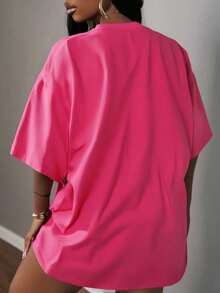 Letras  Casual  Poliéster        Deportivo  Oficina  Casa - Rosa Fucsia - Ver 2