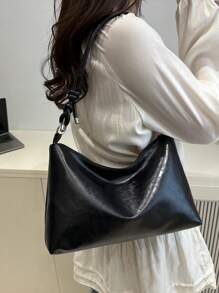 Bolsa de ombro estilo hobo, minimalista e luxuosa, de cor sólida, com nó, bolsa de ombro minimalista, em formato de crescente, versátil para uso diário feminino na primavera e no verão