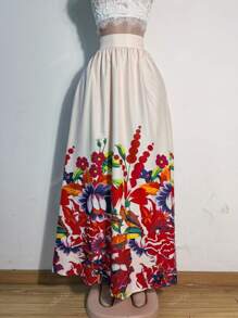 Women Floral Print Pleated A-Line Casual Skirt For Daily Wear