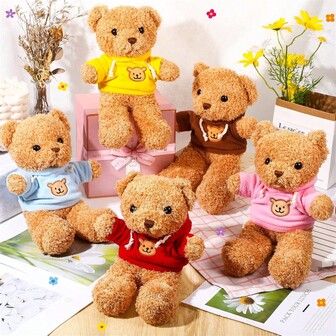 30.48厘米柔软毛绒熊填充动物玩偶，可爱毛绒熊带连帽围巾适合情人节、生日派对服装（连帽款式）