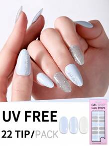 22 pezzi Adesivi per unghie in gel sfumati glitter senza UV, Unghie blu farfalle amore estivo, Adesivi per decorazioni unghie per donne in viaggio e uscite