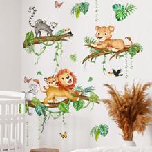 2pcs Forest Animal Numeric Lion & Leopard Wall Decal, Decorative For Kids Room & Nursery Wall Decor Room Decor Stickers Wall Stickers Wall Sticker