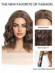 High Quality 12-Inch Medium-Length Chocolate Brown Curly Hair Without Bangs Elegant Ladies Synthetic Heat-Resistant Fiber Wig For Vacation,Mother's Day,Daily Use