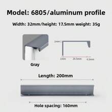 1pc Modern Simple Aluminum Alloy Hidden Furniture Cabinet Door Handle Side Installation Without Drilling Installation Wardrobe Cabinet Drawer Handle Furniture Hardware