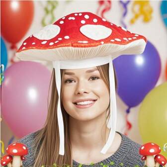 Cute Mushroom Hat Wide Brim Fedora Hat Halloween Cosplay Costume Accessories, Headband Cap Photo Props Funny Props Soft Novelty Dress Up Party Events Costume, Cute Party Hat