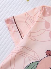 Set de 2 piezas Pijamas de manga corta para niños, nuevos pijamas de verano ligeros con cuello redondo y estampado de capibaras de dibujos animados abstractos, aptos para uso al aire libre, de niña pequeña a adolescente