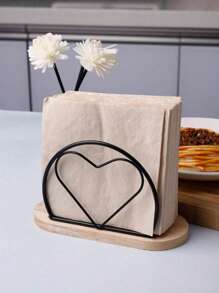 1 pieza Soporte para servilletas de estilo nórdico con base de madera y estructura de hierro, dispensador de pañuelos de papel vertical de metal, accesorio de decoración de mesa, para el hogar, restaurante, hotel y cafetería, útiles escolares