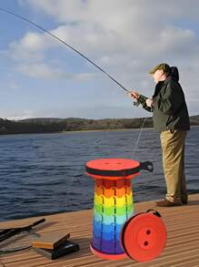 1pc Fashionable Outdoor Rainbow Foldable Stool, Plastic Folding Chair, Travel Queue Chair, Fishing Stool, Adjustable Telescoping Seat