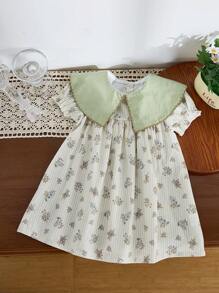 Robe d'été à col montant et volant avec fleurs ditsy pour bébé fille