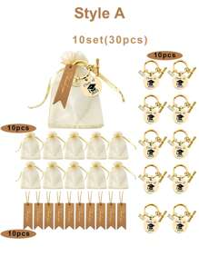 30pcs/10SET Stainless Steel Keychain Set, Simple And Elegant Design, Includes Keychain, Thank You Tags And Organza Bags,Commemorative Gift For Graduation Season, Practical, Suitable For Party Favors And Graduation Celebrations Car Accessories Bag Charm