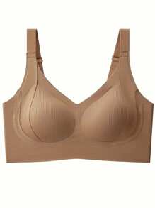 Set de 3 sujetadores deportivos sin costuras, transpirables y inalámbricos para mujeres - Cobertura total, antideslizante, con elevación y soporte, ajuste cómodo con detalles acanalados, mezcla de nailon y elastano, lavar a mano - unicolor elegantes