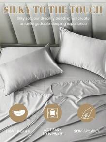 3/4pcs Satin Fitted Sheet Set, Bedding Set, Bed Sheets, Solid Color Bed Sheet Set, Mattress Cover Set, Skin-Friendly Bed Cover Set,  Smooth, Soft And Comfortable Bedding For Bedroom, Mattress Protector For Bedroom, Halloween Gift, 1pc Flat Sheet, 1pc Fitted Sheet With 1/2pcs Pillowcase, Deep Pocket, For Single, Twin, Full, Queen And King Bed Sizes, Machine Washable