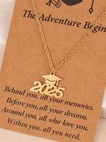 1 件 2025 毕业/返校不锈钢哑光文凭帽吊坠项链，配卡片礼盒，适合学生和教师，男士 50+5 厘米，女士 40+5 厘米 - 2025 - 查看 1