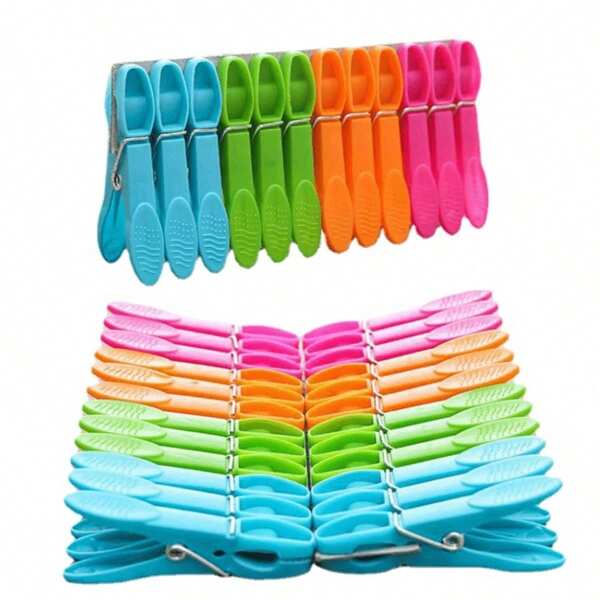 24/48pcs Colorful Plastic Clothespins, Heavy Duty Laundry Clothes Pins Clips With Springs, Air-Drying Clothing Pin Set
