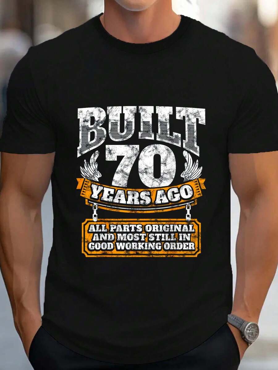100% Cotton Funny 70th Birthday Shirt B-Day Gift Saying Age 70 Year Joke Women's Men's Graphic Tee Causal Tops - 黑色 - 查看 1