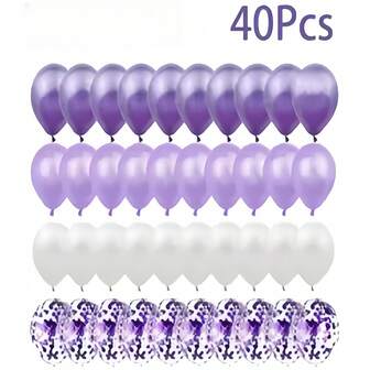 40pcs Deep Purple, Lavender Purple, White And Confetti Balloon Set, Suitable For Ladies' Birthdays, Weddings, Bridal Showers, Bachelor Party Decorations, Graduation Ceremonies, Anniversaries, Indoor And Outdoor Celebrations.