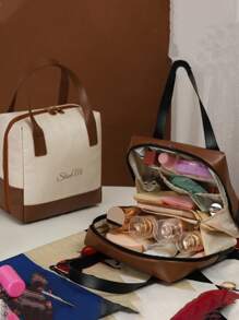 1 pieza Bolsa de cosméticos multiusos, bolsa de maquillaje de viaje de verano, bolso de mano de viajes conveniente, neceser de baño, gran capacidad impermeable, soporte para brochas de Maquillaje, grande capacidad para maquillaje, cosméticos, brocha de belleza, polvo, lápiz labial, adecuado para playa, escuela, baño y festivales, regalo del Día de San Valentín, Navidad, Día del Padre, excelente para madres, familias, amigos, esencial de Verano
