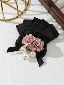 1pc Elegant Design Handmade Fabric Ribbon Flower Brooch Pin, Luxury Jewelry Lapel Pin, Classy Gift For Dates And Daily Wear - classic - View 5