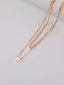 1pc Rhinestone Decorated Water Wave Chain Necklace, Versatile Long Choker Necklace, Simple Gold-Color CZ Diamond Dainty Necklace, Gift For Women