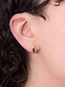 1pair Luxury Shiny Red Cubic Zirconia Stud Earrings For Women Gorgeous Elegant Party Jewellery Accessories