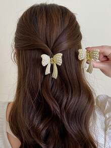 1 件高色牢度蝴蝶仿珍珠发夹，适合日常佩戴发夹爪夹发夹发夹发夹发夹发夹发夹 - 金色 - 查看 2