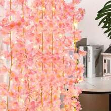 1pack 2m/78.74inch 20 LED Pink Cherry Blossom Copper Wire Fairy String Lights Battery Operated Warm White Romantic Tale Lamp For Home Bedroom Living Room Birthday Party Wedding Festival Decoration