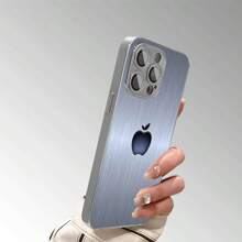 1 pieza Funda de teléfono de material de vidrio metálico con diseño de manzana, de alta calidad y elegante para