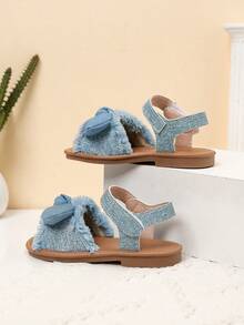 Sandalias para niñas con decoración de lazos, aptas para uso diario en verano - Azul y blanco - Ver 4