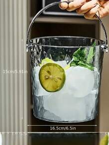 1 pieza Balde de hielo transparente con asa, balde de hielo transparente con textura de onda y asa con diseño de gato negro - plástico grueso y duradero, ideal para el hogar, exteriores, bar, fiestas y festivales - selección de color al azar