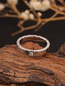 1pc Stainless Steel 18K Gold Plated Simple Squared Zirconia Inlaid Ring, Creative Fashion Versatile Suitable For Women & Men, Daily Wear Or Gift - Checkered Ring - View 20