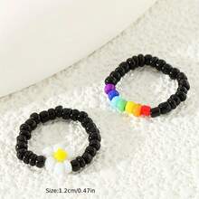 2pcs/Set Summer Beach Boho Flower Beaded Braided Rainbow Toe Rings - Rainbow Flower - View 5