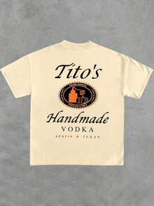 Tito's Handmade Vodka - Brand - Inspired Black T - Shirt - Front And Back With "Tito's Handmade Vodka" Typography And Logo! 100% Cotton 220g Double - Sided Printed T - Shirt - Apricot - View 3