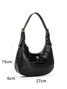 DK DKMG 1pc Burgundy Crocodile Embossed PU Leather Women Handbag, Shoulder Bag, Crescent Bag, Fashion Elegant Versatile For Party, Casual Date, Lightweight For Daily Use And Holiday Gift