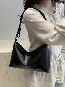 Bolsa de ombro estilo hobo, minimalista e luxuosa, de cor sólida, com nó, bolsa de ombro minimalista, em formato de crescente, versátil para uso diário feminino na primavera e no verão