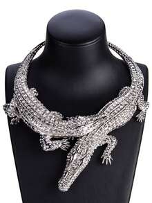 1 Set Exaggerated Fashion Fully Rhinestone Crocodile Collar Necklace - Green - View 2