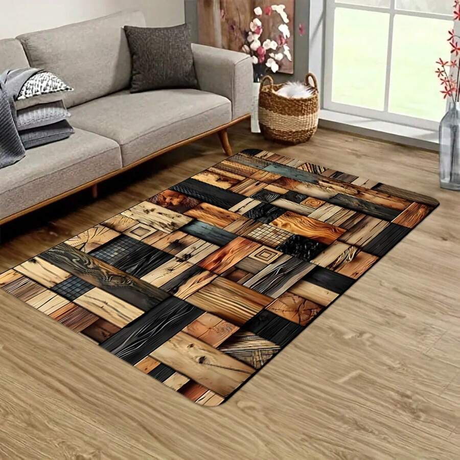 1pc Vintage Artistic Style Pattern Design Rug, Modern Art Design Floor Mat, Polyester, Non-Slip Backing, Machine Washable, Multifunctional Indoor/Outdoor Use, Home Decor Rug Living Room, Bedroom, Dining Room, Camping