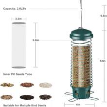 1pc Outdoor Metal Hanging Squirrel-Proof Bird Feeder - Cage Design Dispenser With 4 Feeding Ports, Easy To Refill Tube For Various Seed Types, Durable Bird Attraction Ornaments Device - For Bird Lovers & Nature Enthusiasts