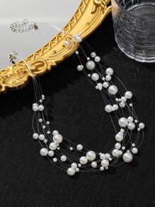 1 Stück mehrschichtige Perlenkette aus Kunstperlen, elegant und vielseitig, Strand-/Ozean-Stil Geschenk für Frauen, geeignet für den täglichen Gebrauch