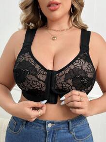 Große Größen Spitze Vorderverschluss Drahtloser bequemer Lingerie-BH