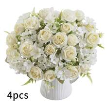 1/4 peças Buquê de Flores Artificiais Realistas, Buquês Reutilizáveis de Rosas Falsas, Crisântemos, Hortênsias com Hastes, Decoração de Mesa para Casa e Quarto, Arranjos Florais Artificiais Centrais, Decoração de Jardim e Quintal Externos, Decoração de Casamento, Aniversário, Chá de Panela - Sem Recipiente, Decoração de Outono