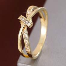 1 件简约线条几何环绕设计锆石镶嵌女士戒指 - 彩色 - 查看 16