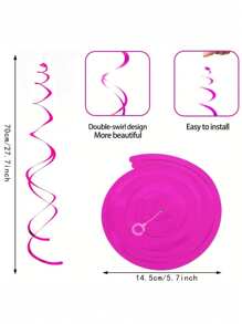 6pcs Magenta/Blue/Yellow Spiral Streamer Hanging Decorations, PVC Curly Garlands For Windows, Corridors, Ceilings, No Electricity Needed, No Feathers, Suitable For Birthday, Wedding, New Year, Graduation, General Party Decor