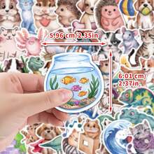 50pcs Cute Animal Doodle Stickers For Notebook, Laptop, Luggage, Tumbler Decorations - Khaki - View 4