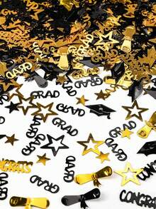 1 zestaw (100 szt.) - Konfetti z czarno-złotym wzorem kapelusza doktora z 2025 roku, hasło ukończenia szkoły, gratulacje z okazji ukończenia szkoły, przyjęcie z okazji ukończenia szkoły, dekoracja stołu na imprezę z okazji ukończenia szkoły, dekoracje na przyjęcie z okazji ukończenia szkoły, hasło z gratulacjami z okazji ukończenia szkoły