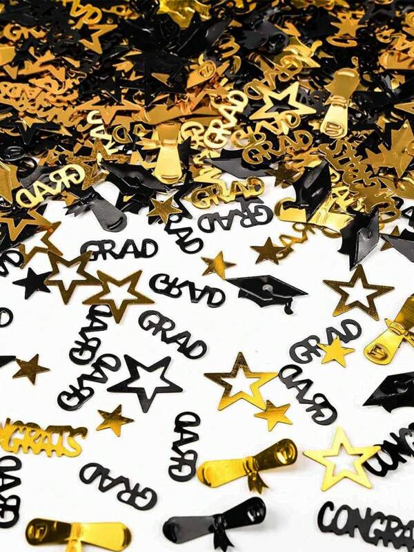 1 zestaw (100 sztuk) - 2025 Czarno-złoty kapelusz doktora konfetti, znak ukończenia studiów, gratulacje ukończenia studiów, dekoracja stołu na przyjęcie z okazji ukończenia studiów konfetti, dekoracje na przyjęcie ukończenia studiów, znak ukończenia studiów